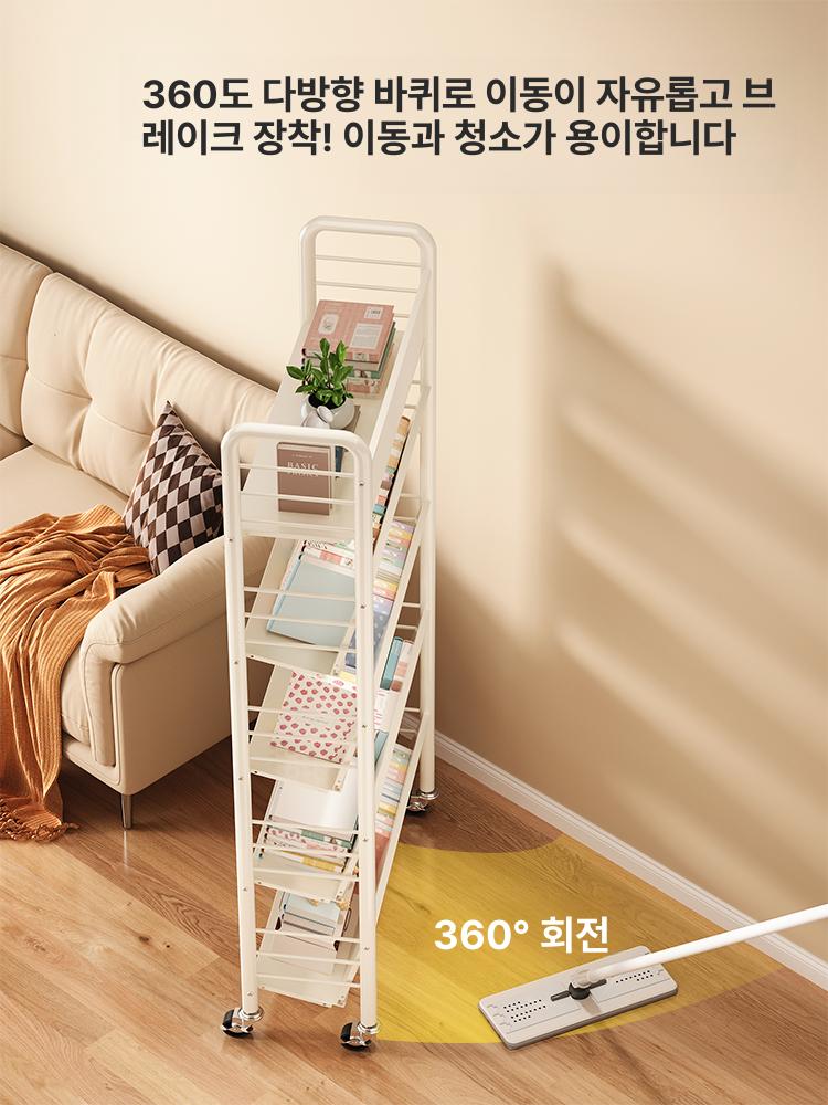 북트롤리 선반 책장 미니 바퀴달린 웨건 트레이 2단 화이트 아이언 와이어 1단 1x1mm - 상세 이미지 4