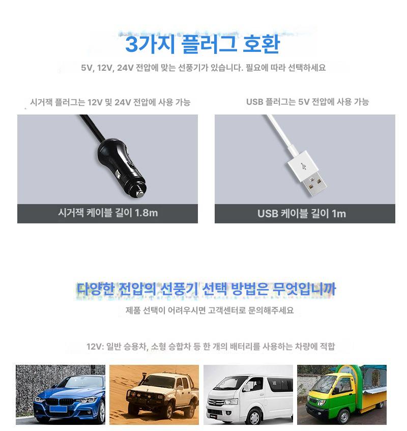 차량용 선풍기 화물차 각도조절 시거잭 환기 차박 화이트 쿨링팬 - 상세 이미지 4