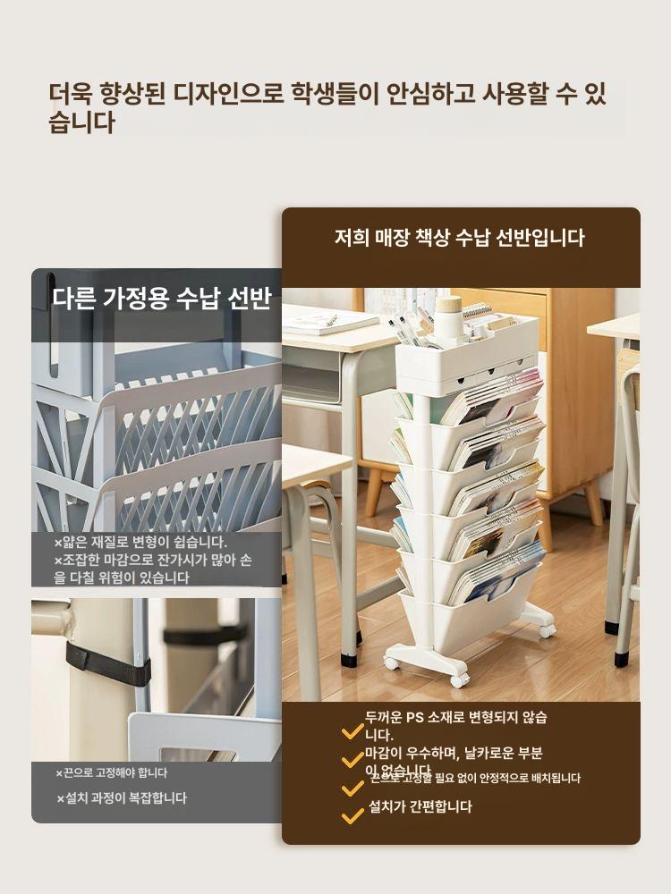 책수납 트롤리 이동식 북카트 문구용품 책꽂이 정리함 바퀴 북랙 - 상세 이미지 5