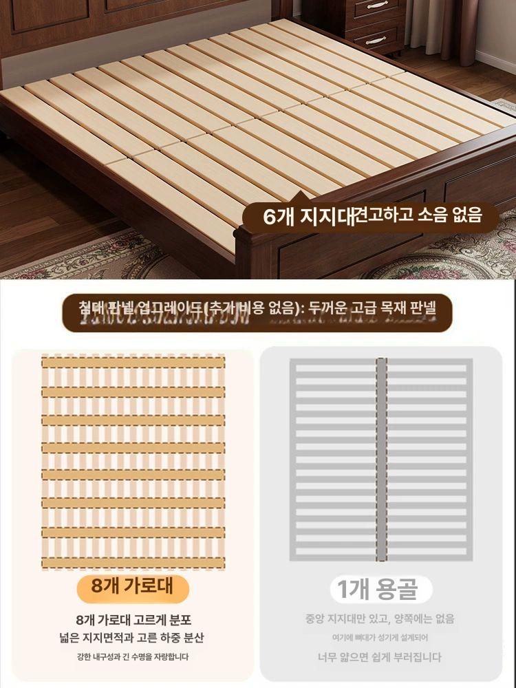 엔틱 침대프레임 원목 침대틀 안방 부부 조립식 가구 침대 빈티지 더블 서랍 1500mm x 2000mm - 상세 이미지 2