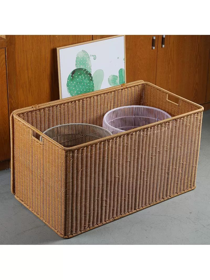 대형 바구니 라탄 인테리어 정리함 수납 바스켓 수건 브라운 89.5x50x48.5cm - 상품 이미지