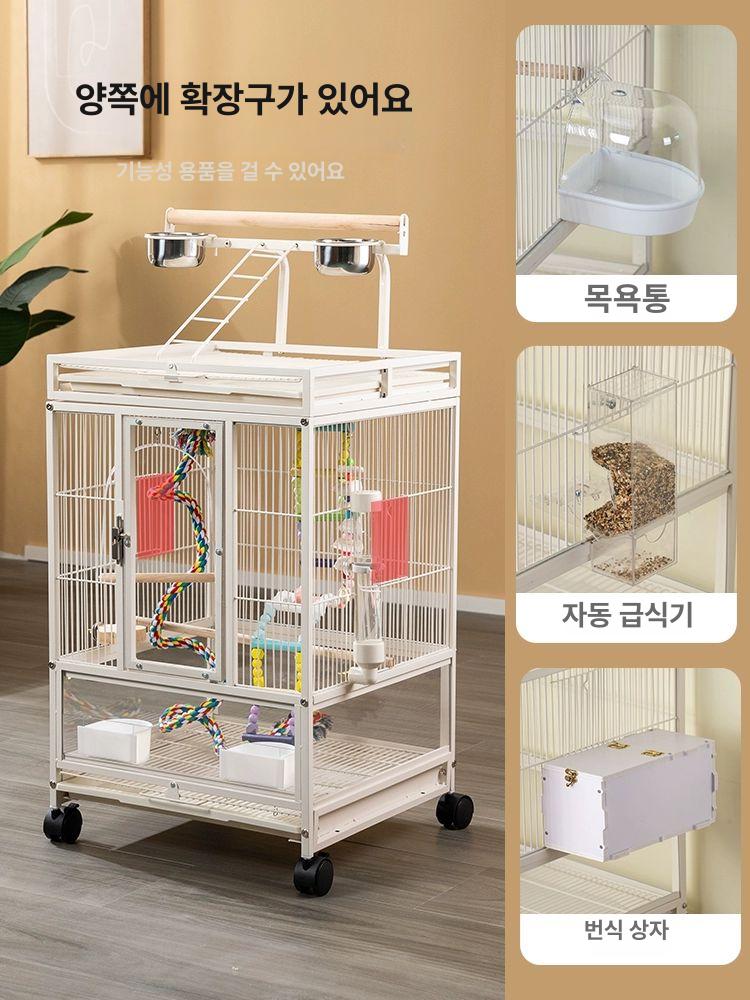 나무 새장 이동식 케이지 중형 조류 하우스 펜스 닭장 횃대 스탠드 - 상세 이미지 3