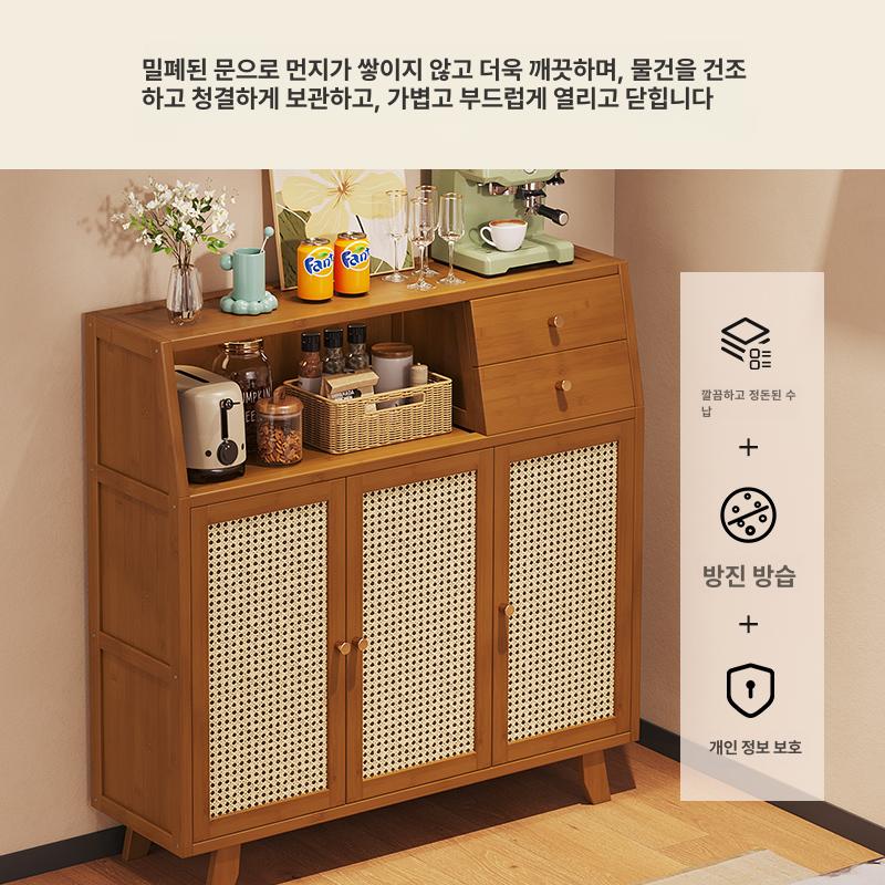 서랍 수납장 욕실앞 뱀부 정리함 보관함 미닫이문 빈티지 대나무 원목 인테리어 - 상세 이미지 2