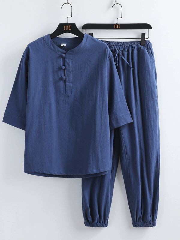 찜질복 숯가마 마사지복 세트 황토 상하 찜질방 다크네이비 세트 M(40-52.5kg) - 상품 이미지