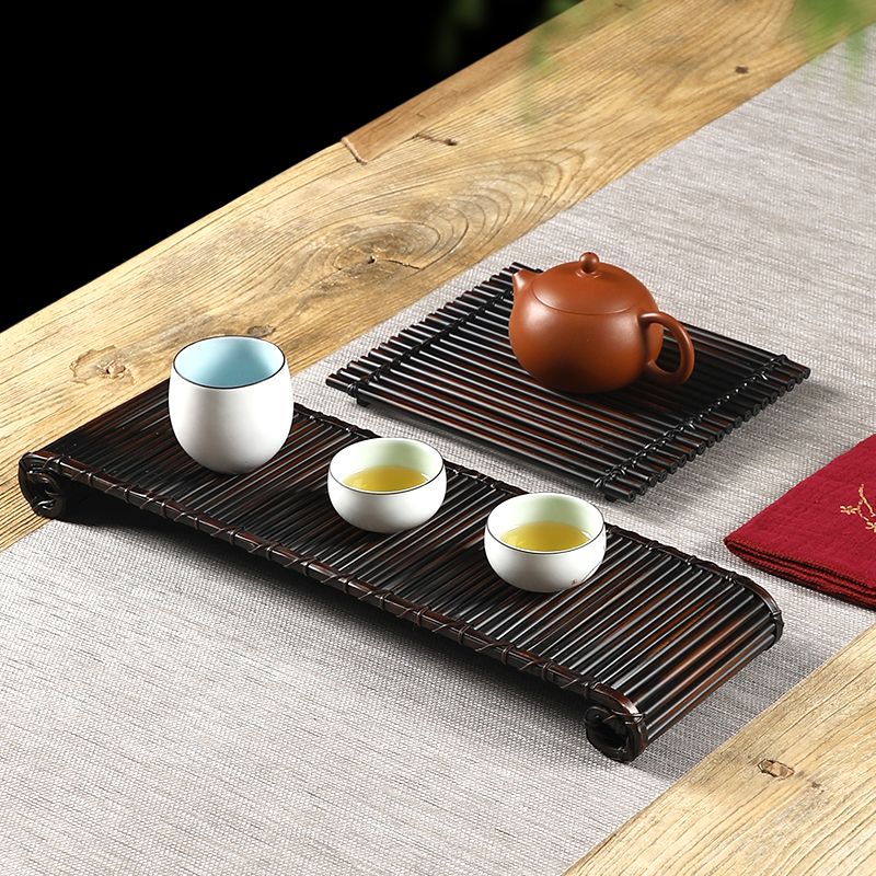 대나무 티매트 찻잔 받침대 전통 티코스터 엔틱 빈티지 사각 대나무 소 12x11cm - 상세 이미지 3