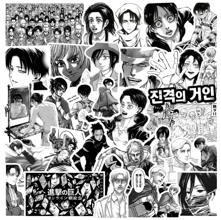 만화 애니 흑백 스티커 잡지 세트 빈티지 콜라주 다꾸 주술회전 귀칼 진격거 리바이 사토루 - 상세 이미지 2