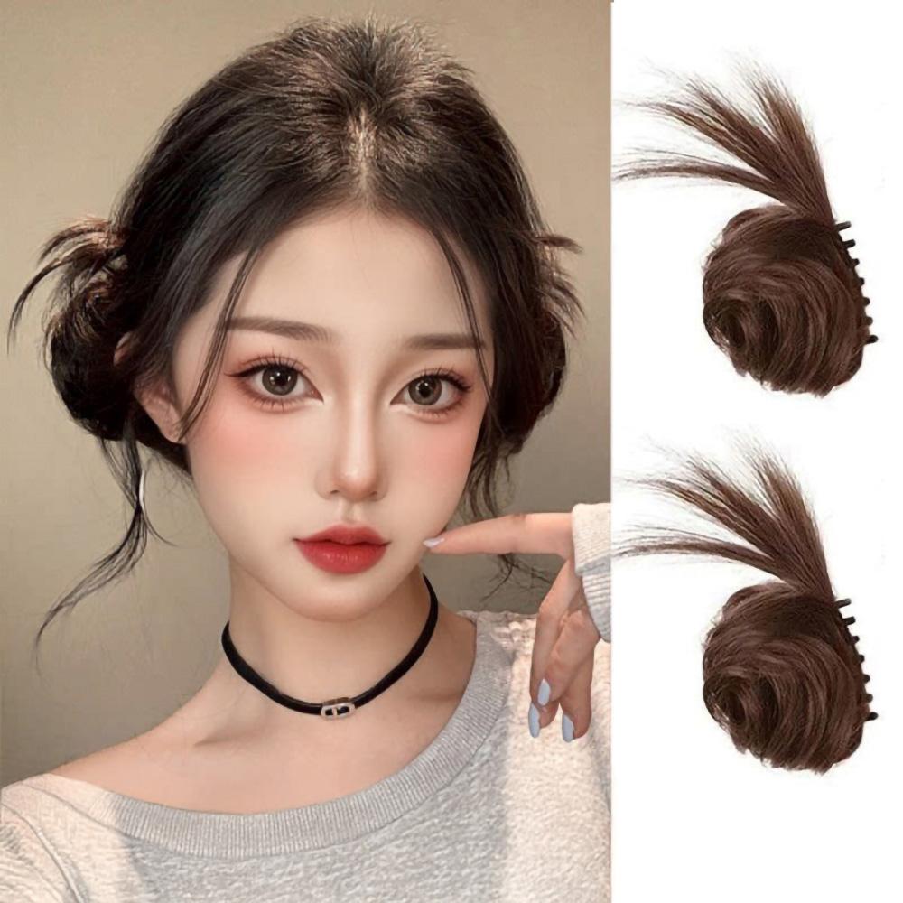 깃털 똥머리 가발 집게핀 헤어피스 번가발 올림머리 업스타일 파티 로우번 헤어악세사리 - 상세 이미지 5
