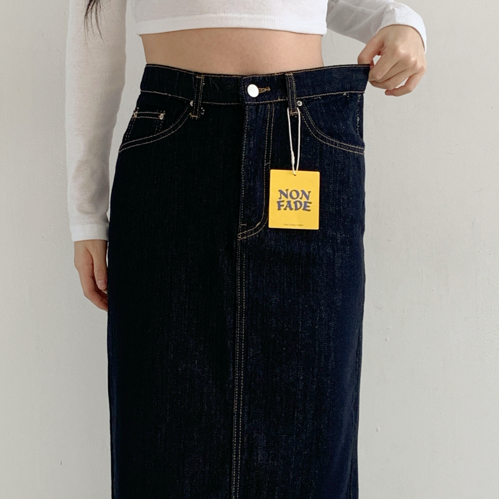 이염없는 논페이드 생지 데님롱스커트 롱청치마 H라인 밴딩 - 상세 이미지 3