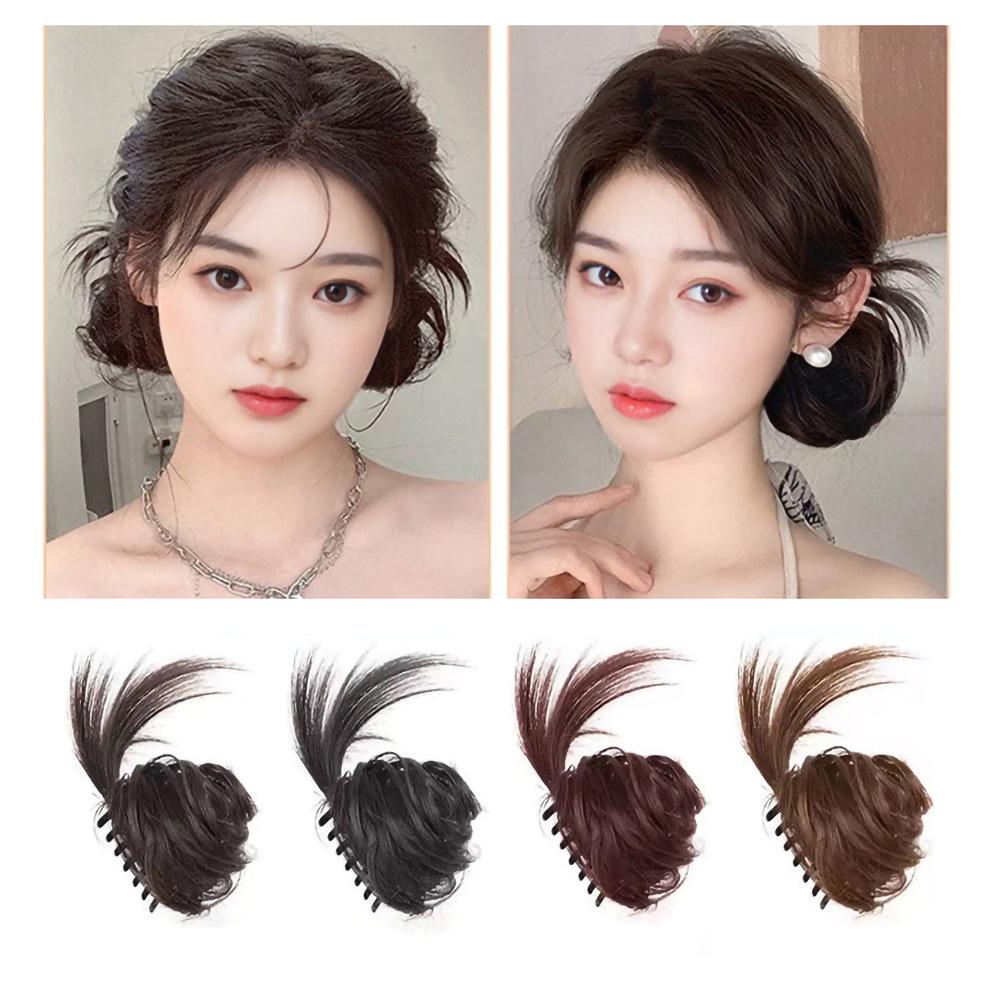 깃털 똥머리 가발 집게핀 헤어피스 번가발 올림머리 업스타일 파티 로우번 헤어악세사리 - 상품 이미지