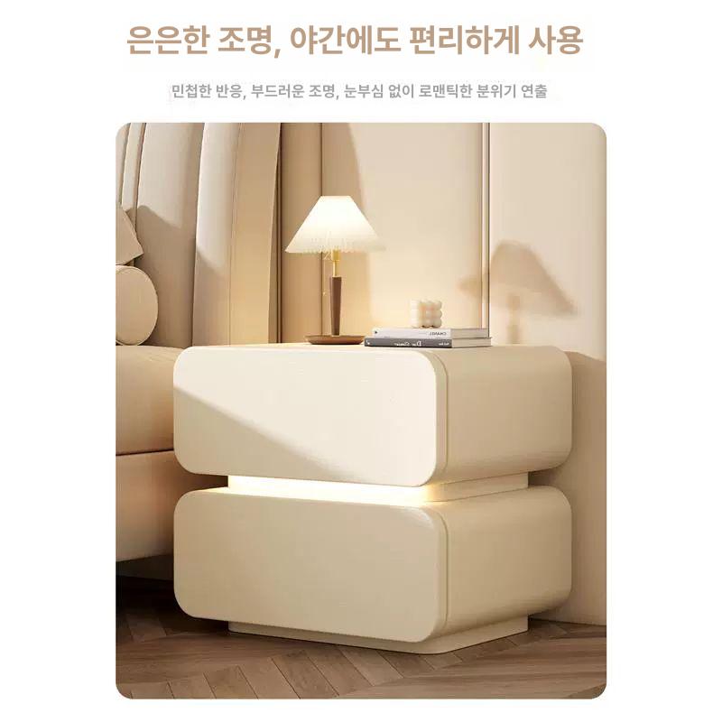 신혼부부 협탁 침대사이드 안방 탁자 서랍장 무드등 화이트 수납 - 상세 이미지 2