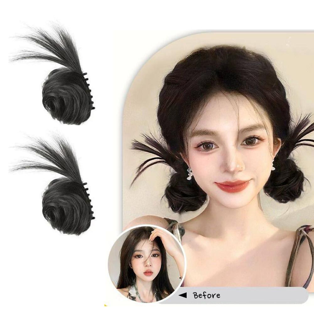 깃털 똥머리 가발 집게핀 헤어피스 번가발 올림머리 업스타일 파티 로우번 헤어악세사리 이미지 7