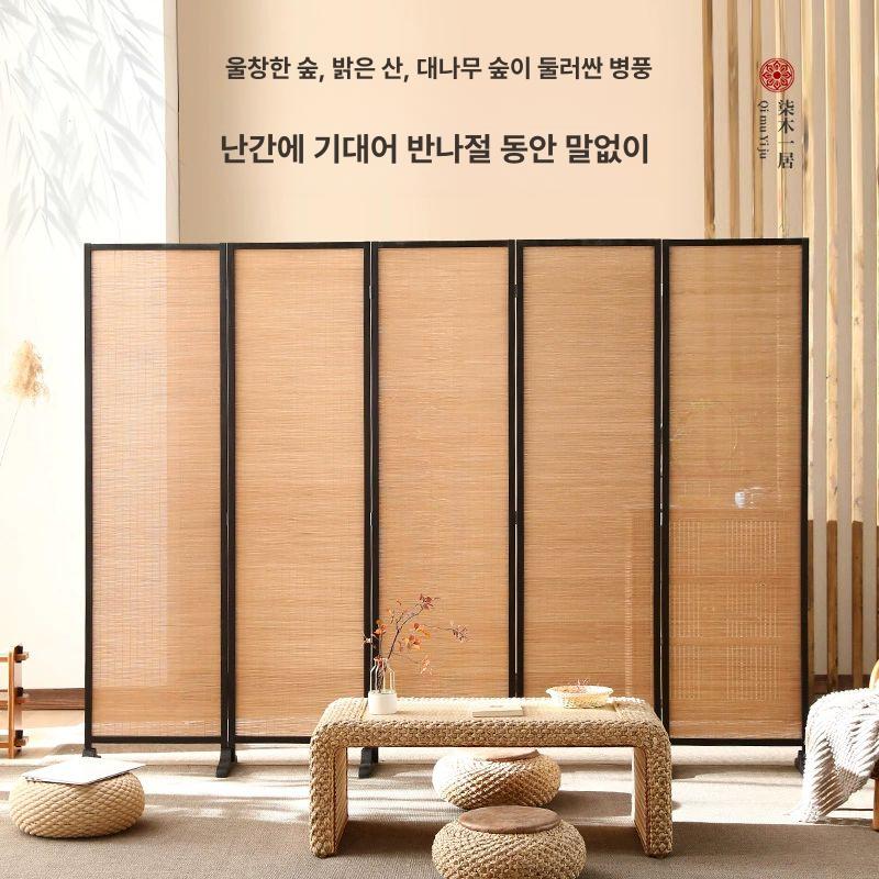 발코니 파티션 우드 칸막이 스크린 레일 접이식 거실 인테리어 세팅 현관 분리벽 - 상세 이미지 3