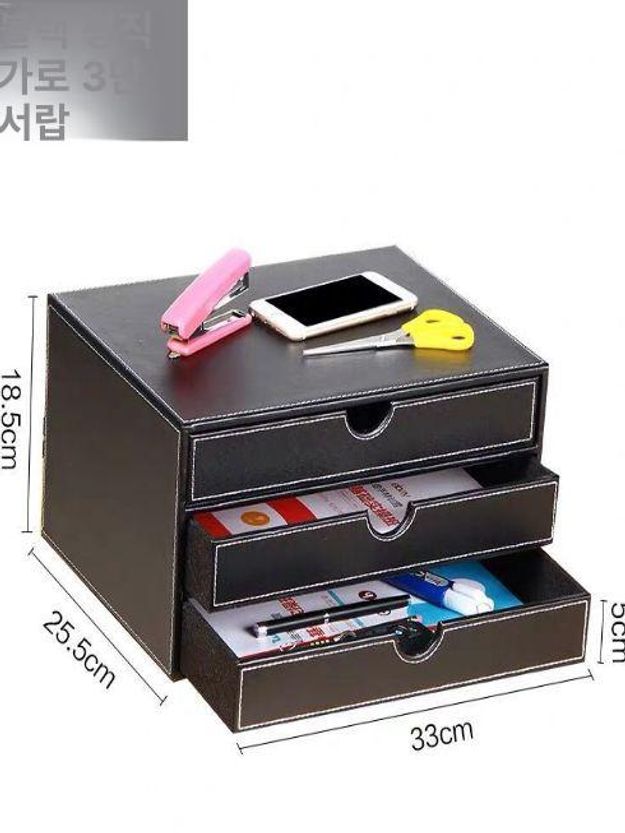 미니 가죽 소형 수납장 정리함 사무용 서랍장 침실 블랙 레더 브라운 패턴 [소형 4단 서랍] B - 상세 이미지 4