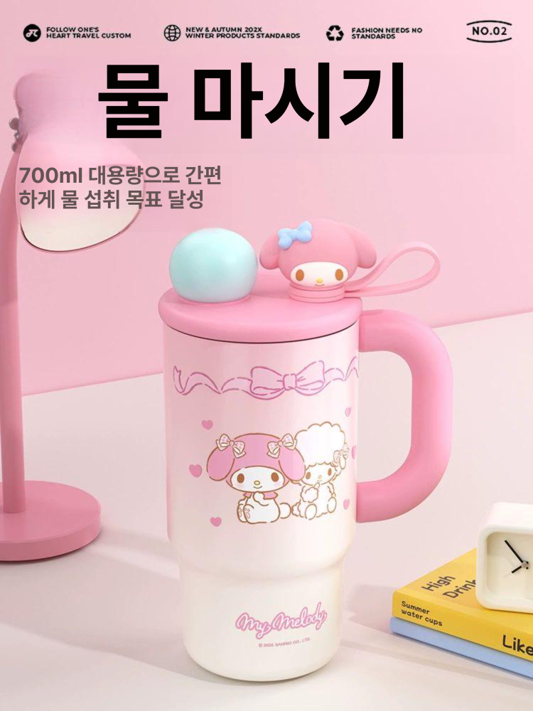 산리오 텀블러 보온컵 대용량 빨대 대형 물컵 마이멜로디 쿠로미 포차코 시나모롤 마이멜로디 - 상세 이미지 2