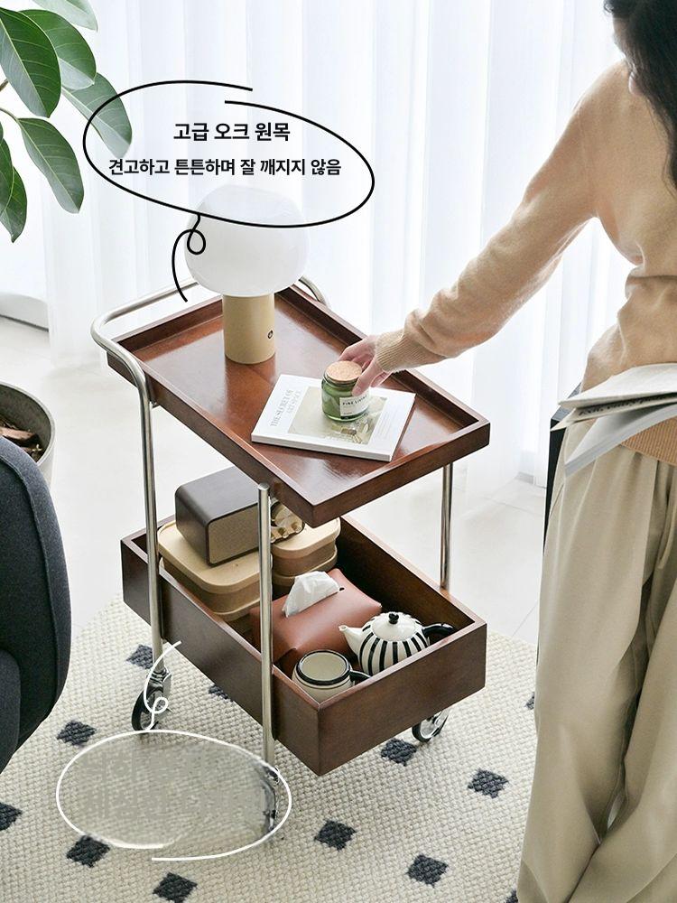 이동식 수납카트 가정용 선반 캐비닛 북유럽 웨건 원목 트롤리 정리함 - 상세 이미지 5
