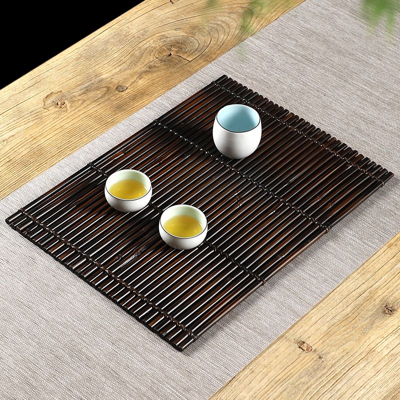 대나무 티매트 찻잔 받침대 전통 티코스터 엔틱 빈티지 사각 대나무 소 12x11cm - 상세 이미지 4