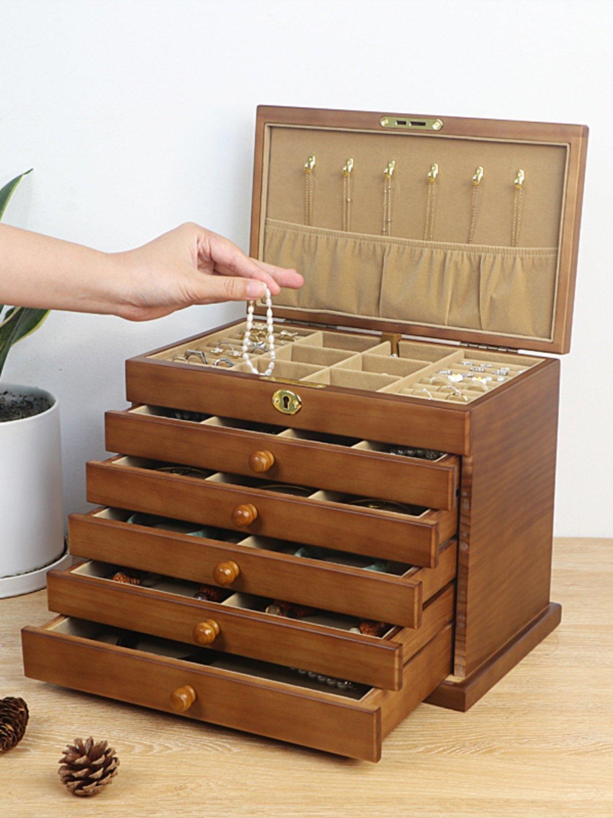 엔틱 보석함 원목 나무 귀걸이 정리함 쥬얼리박스 예물함 액세서리 보관함 케이스 - 상세 이미지 5