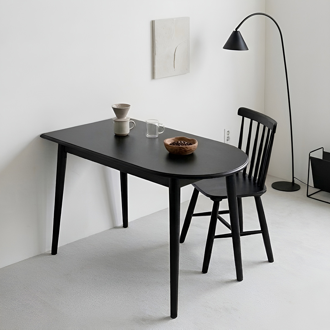 자야캠핑 포르보 블랙 천연 원목 반원 반타원형 식탁 테이블 1200