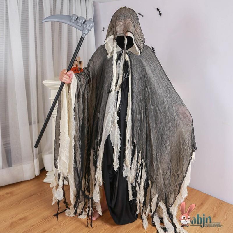 할로윈 사신 코스프레 의상 저승사자 망토 로브 유령 블랙 레드 거즈 - 상세 이미지 3