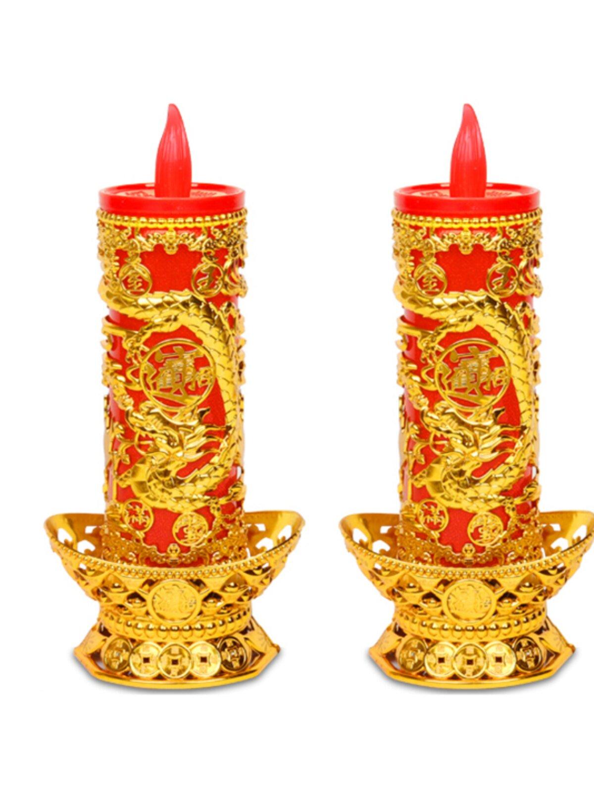 법당 LED양초 불교 촛대 세트 전자 신당 꺼지지않는 램프 인테리어 - 상품 이미지