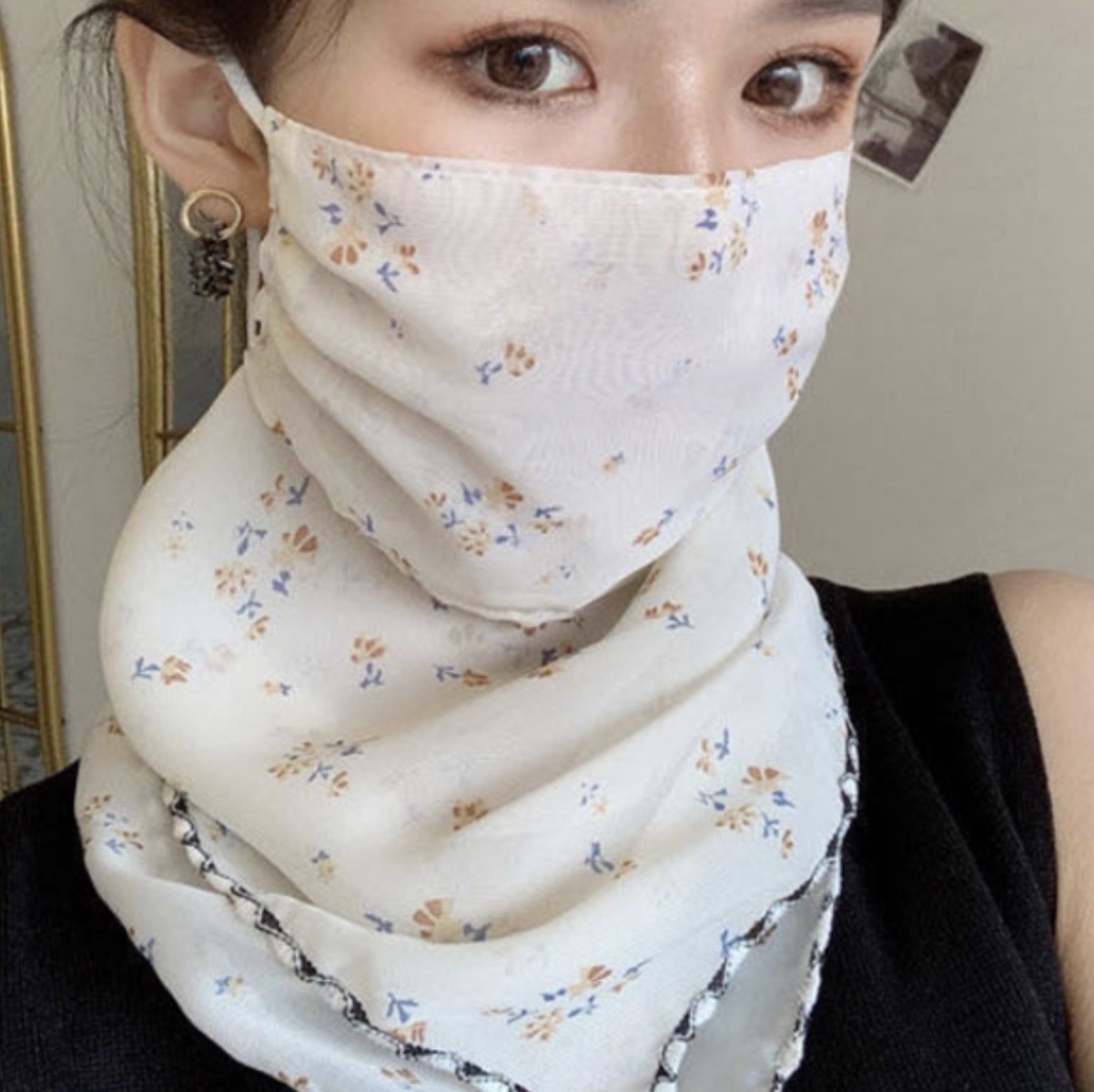 귀걸이스카프 플라워패턴 페이스커버 마스크스카프 - 상품 이미지