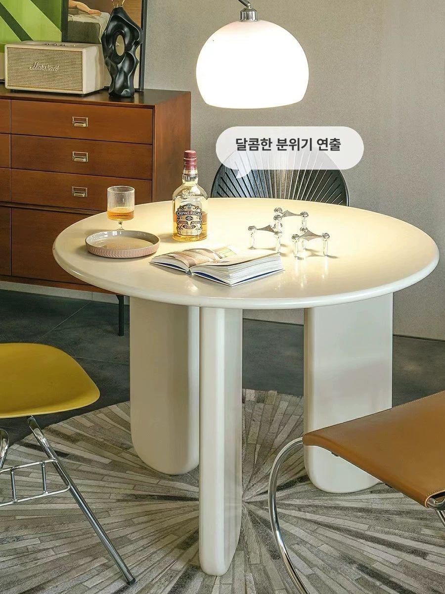 원형 테이블 북유럽 라운드 식탁 카페 크림 하단 거실 다이닝 원탁 인테리어 - 상세 이미지 4