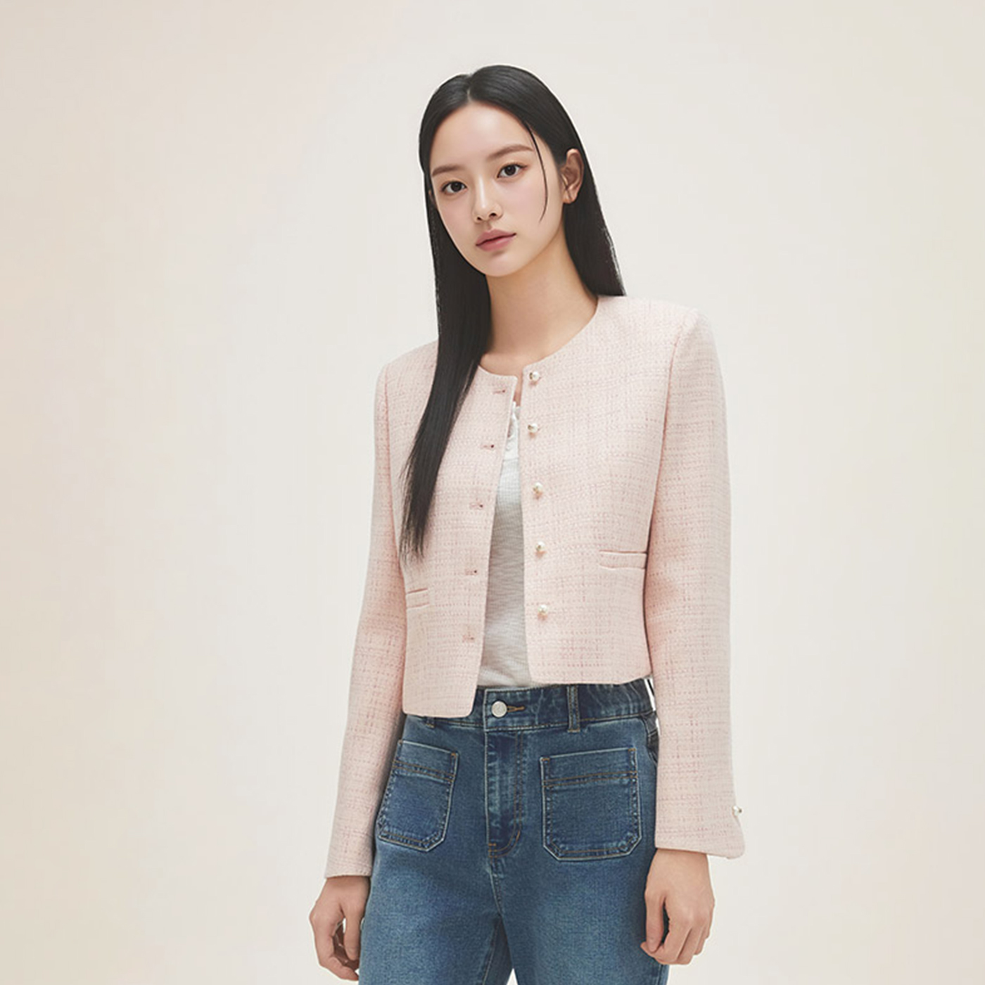 [N배송] 로엠 진주 트위드 자켓 RMJKG24S51 이미지 4