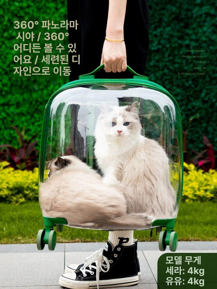 바퀴달린 캐리어 고양이 반려동물 이동가방 강아지 펫케이지 투명창 - 상세 이미지 2