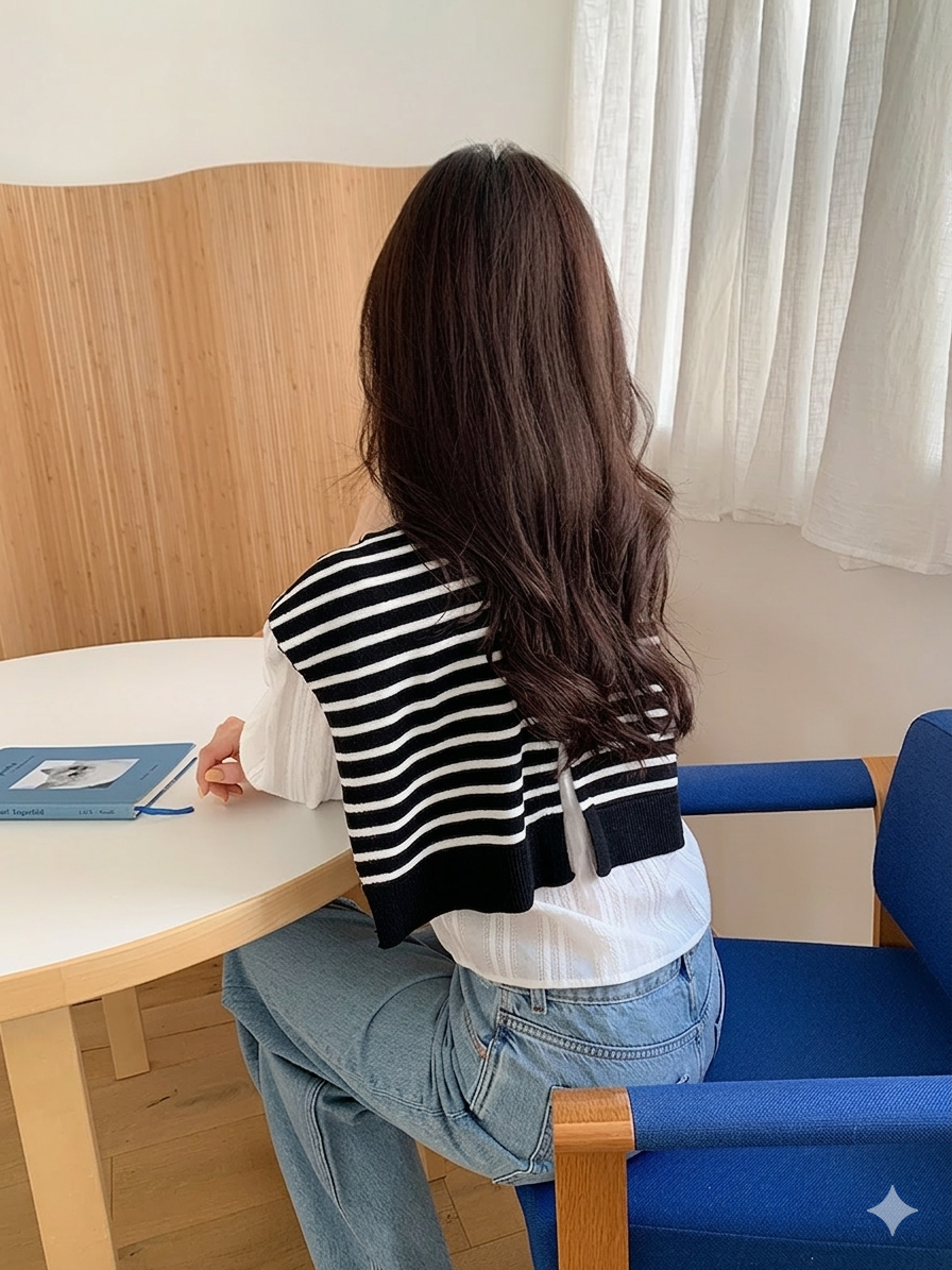 [3컬러/무배] 레이어드 단가라 숄 - 페이크가디건 스트라이프 니트 허리가디건 어깨숄 - 상세 이미지 2