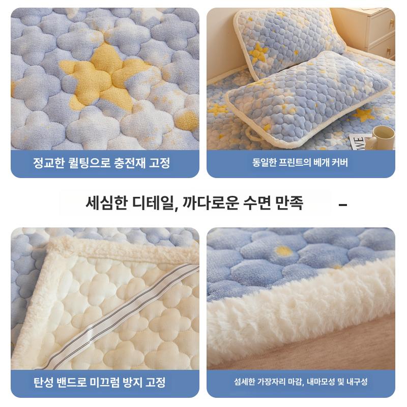 요패드 퀼트 방바닥 까는이불 두꺼운 누빔 H급 밀크벨벳 핑크래빗 90 x 200cm 이미지 6