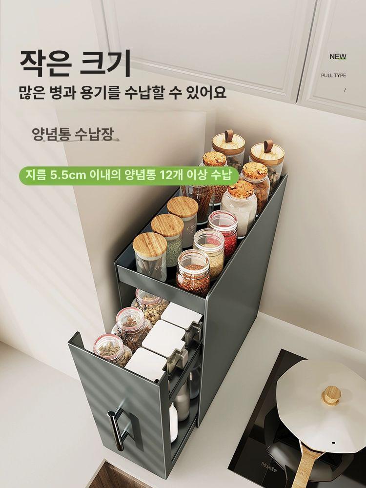 슬림 수납장 철제 캐비넷 세탁기틈새장 스틸 미닫이 랙 탄회색 3단 좁은공간 - 상세 이미지 4