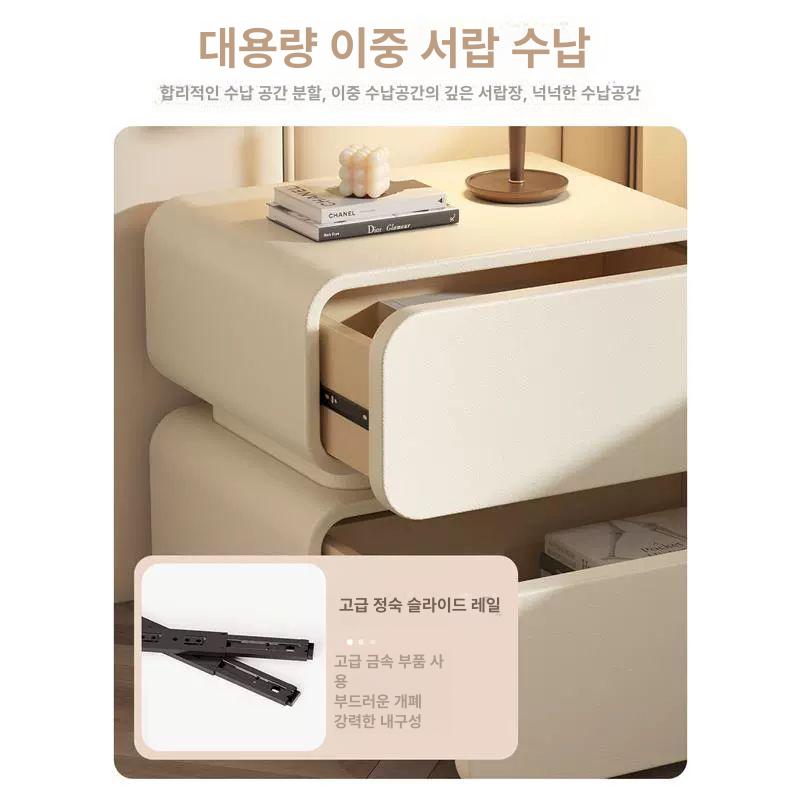 신혼부부 협탁 침대사이드 안방 탁자 서랍장 무드등 화이트 수납 - 상세 이미지 3