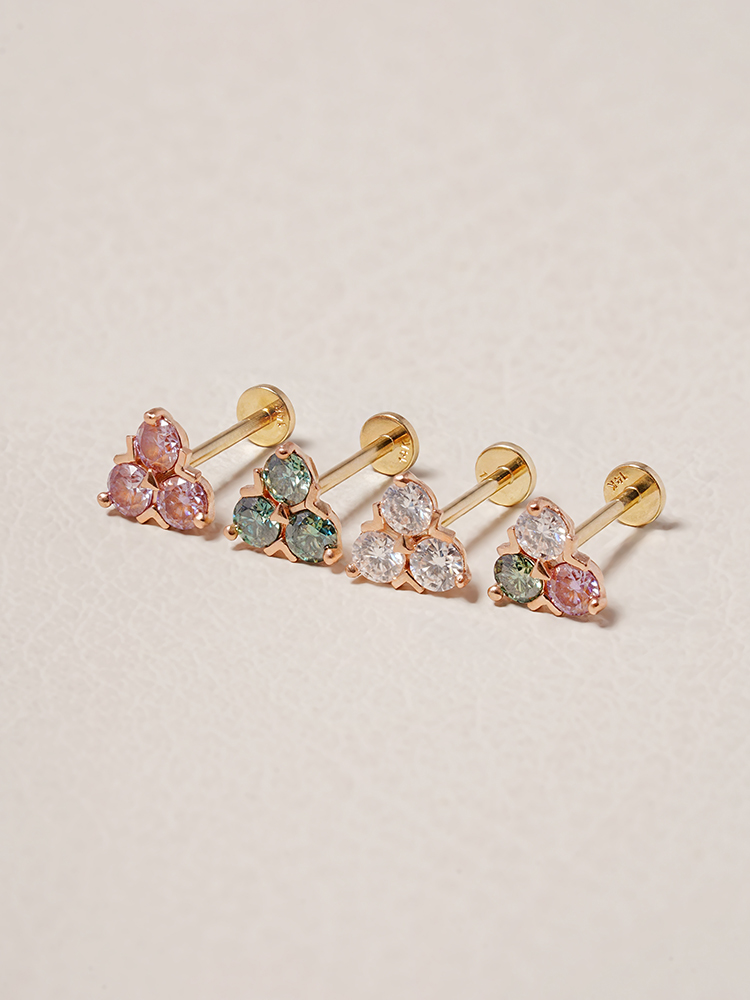 [0.8mm] 14K 인터널 모이사나이트 다이아 트리오 라블렛 피어싱 귀걸이 - 상세 이미지 2