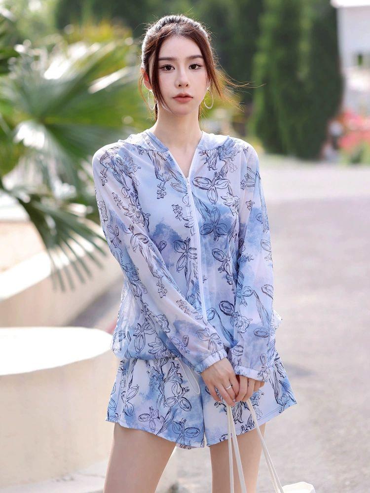 50대래쉬가드 부모님레쉬가드 중년 아줌마 수영복 엄마 8034 블루 M - 상품 이미지