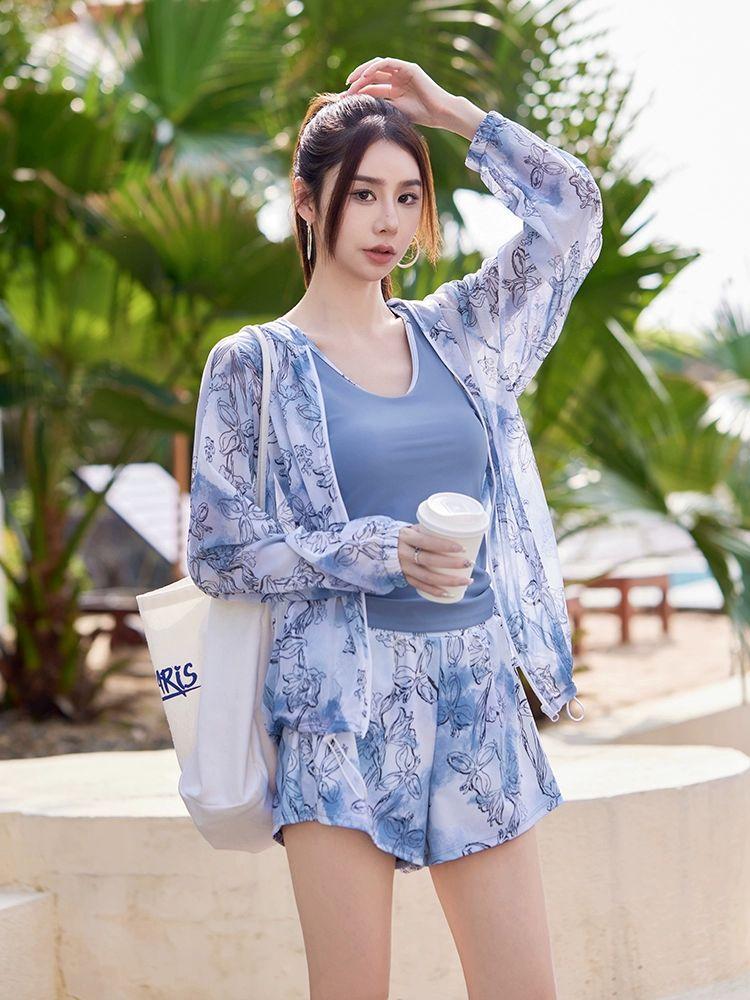 50대래쉬가드 부모님레쉬가드 중년 아줌마 수영복 엄마 8034 블루 M - 상세 이미지 3