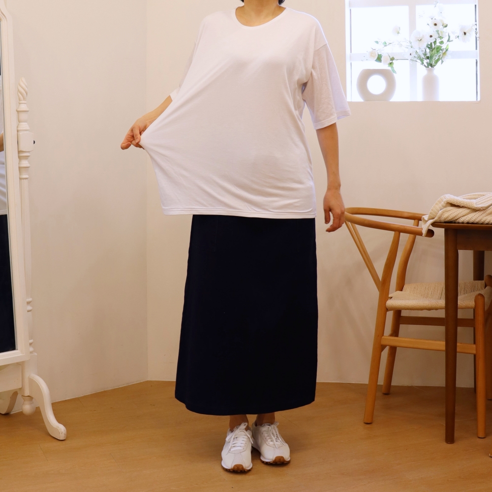 빅사이즈 자체제작 화이트 아이보리 박시 반팔 롱 티셔츠 무지 면 슬라브 라운드넥 레이어드 이미지 2
