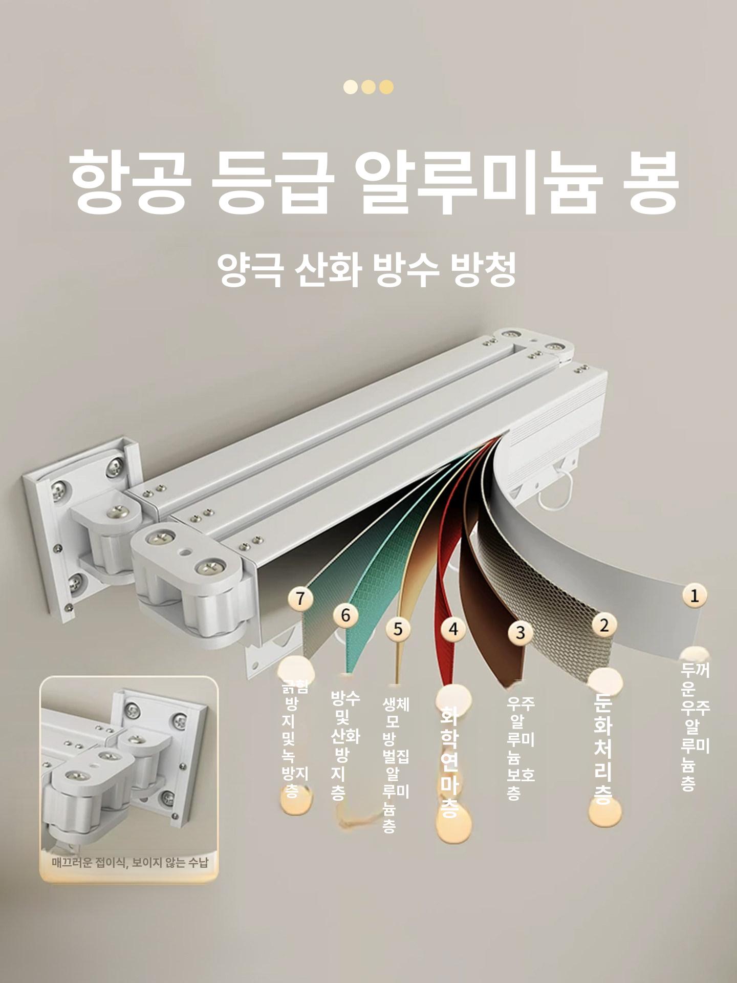 욕실 칸막이 펀치프리 폴딩 샤워커튼 방수 건조대 발코니 빨래걸이 접이식 막대 - 상세 이미지 3