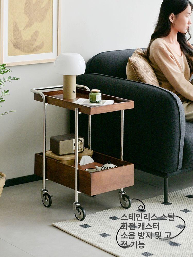 이동식 수납카트 가정용 선반 캐비닛 북유럽 웨건 원목 트롤리 정리함 - 상품 이미지