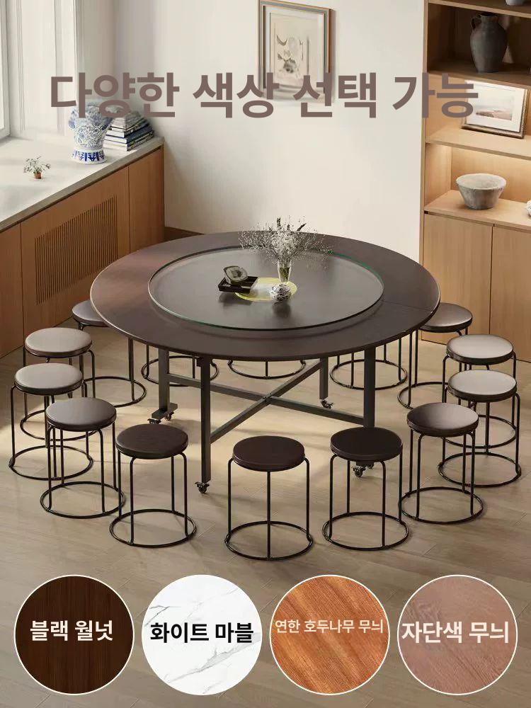 원형 원탁 접이식 연회장 조립형 식당 휴대용 테이블 흑호두 밥상 베란다 라운드 - 상세 이미지 5
