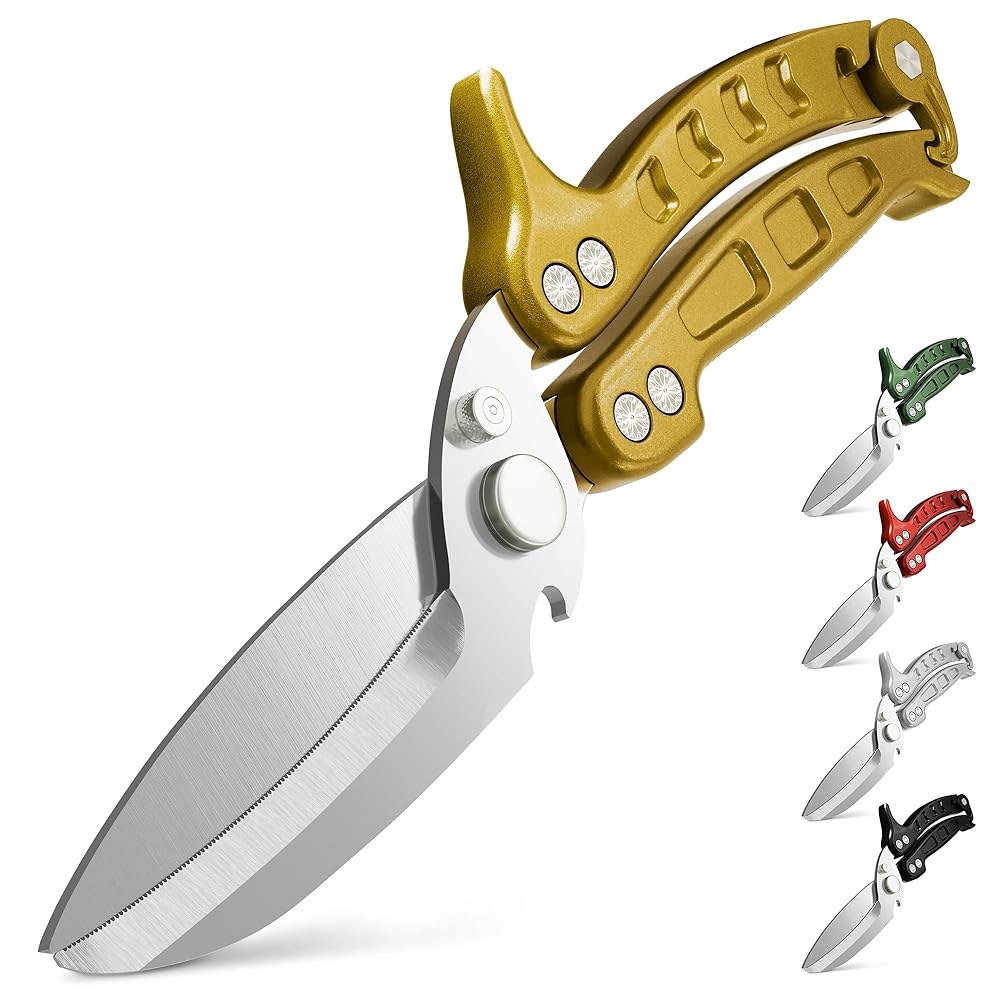 4-in-1 Multifunction Heavy Duty Kitchen Seafood, Meat for Bone Turkey (Gold) Blades & Sharp Fish, Sc - 상품 이미지
