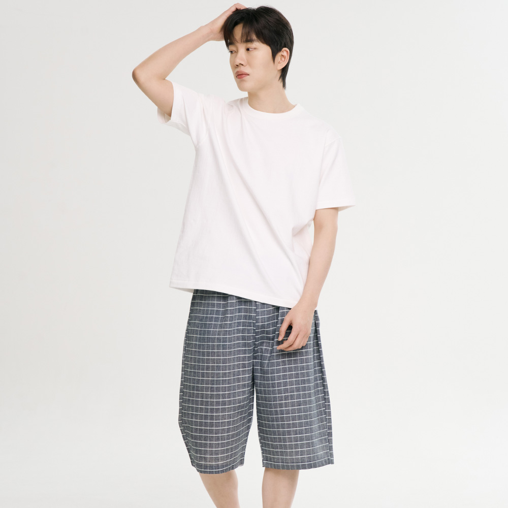 그레이 S체크 7부 순면 남성 잠옷 파자마 바지 - 상세 이미지 2