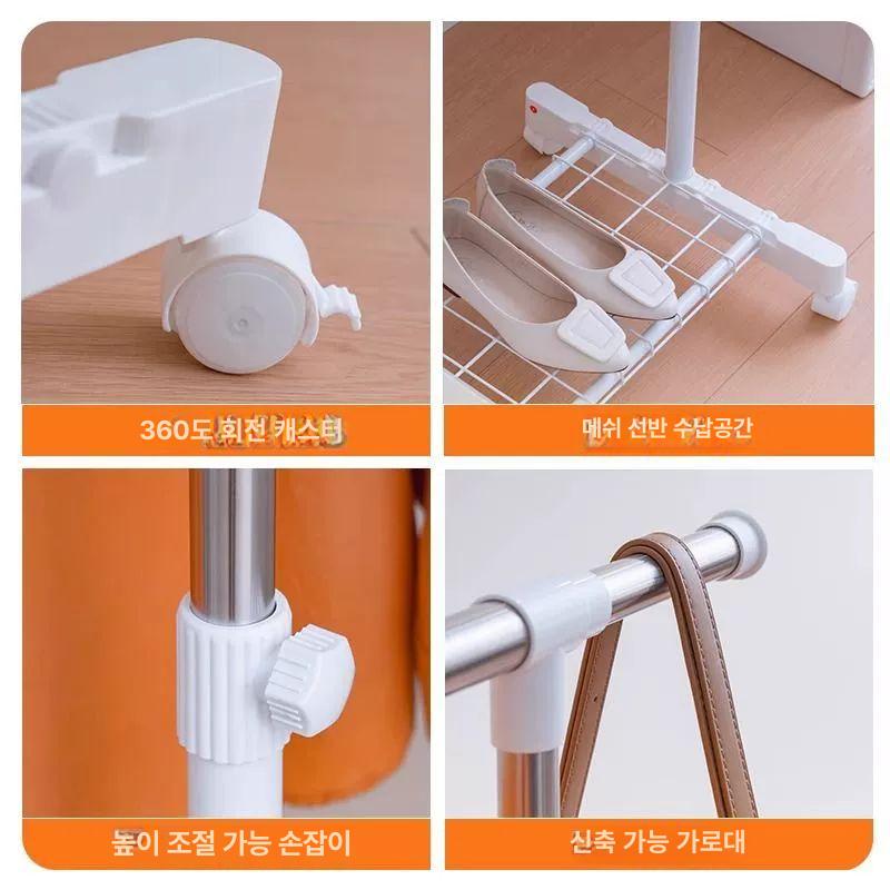 이동식 1단 행거 블랙 사무용 드레스룸 선반 옷걸이 파이프 철제 - 상세 이미지 4