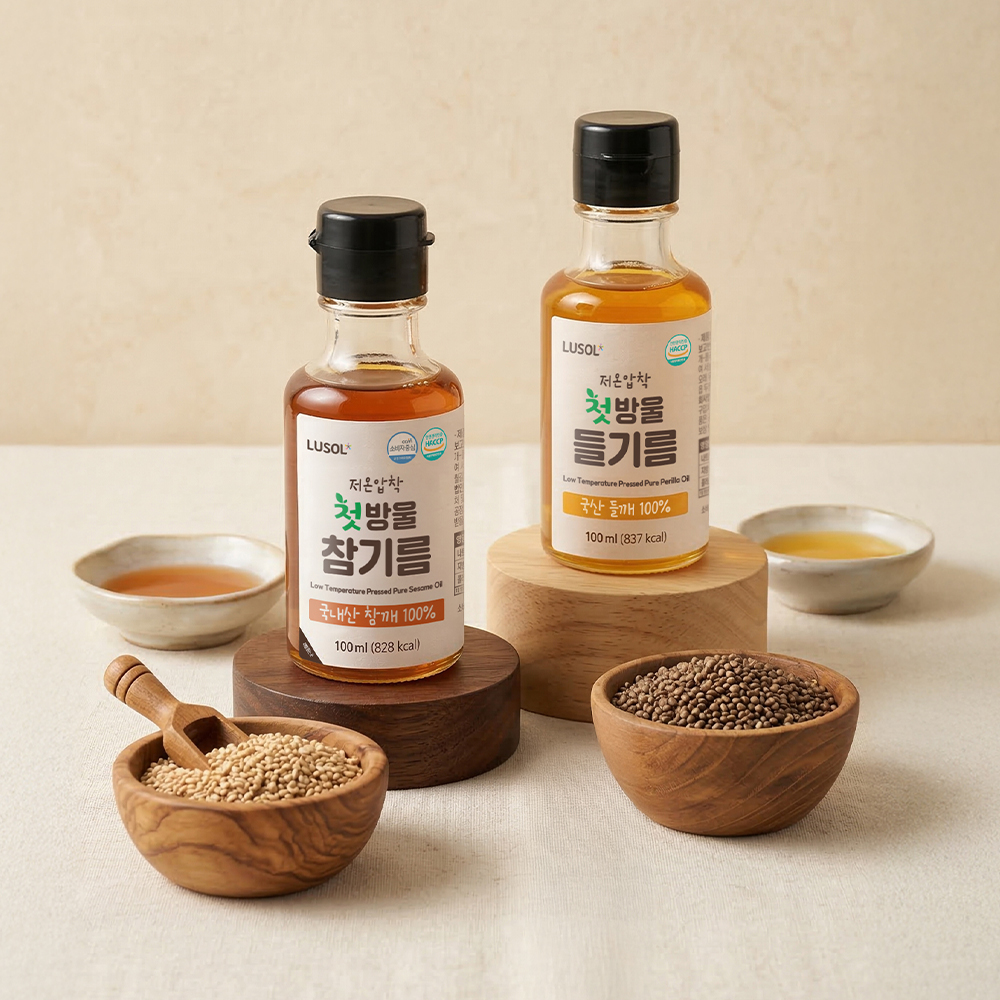 [루솔] 저온압착 들기름/참기름/죽염간장/첫맛된장 (택1) 국산 HACCP 아기양념 모음