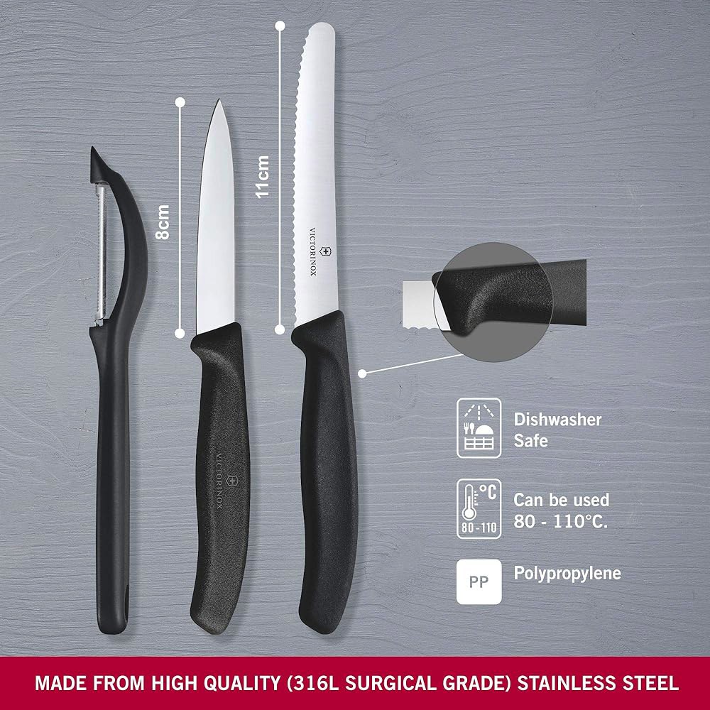 Victorinox 스위스 클래식 세트, 필러 3개, 6.7113.31 3개 블랙, 나이프 포함, 패링 Set of 3 Red - 상세 이미지 3