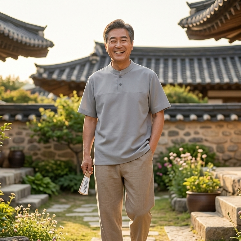 여름 생활한복 반팔 티셔츠 라운드넥 투버튼 - 상품 이미지