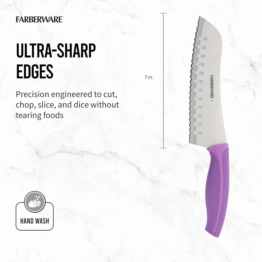 Farberware Precise Slice 톱니 산토쿠 퍼플 나이프, 17.8cm(7인치), 7 3-Piece Utility Knife S - 상세 이미지 3
