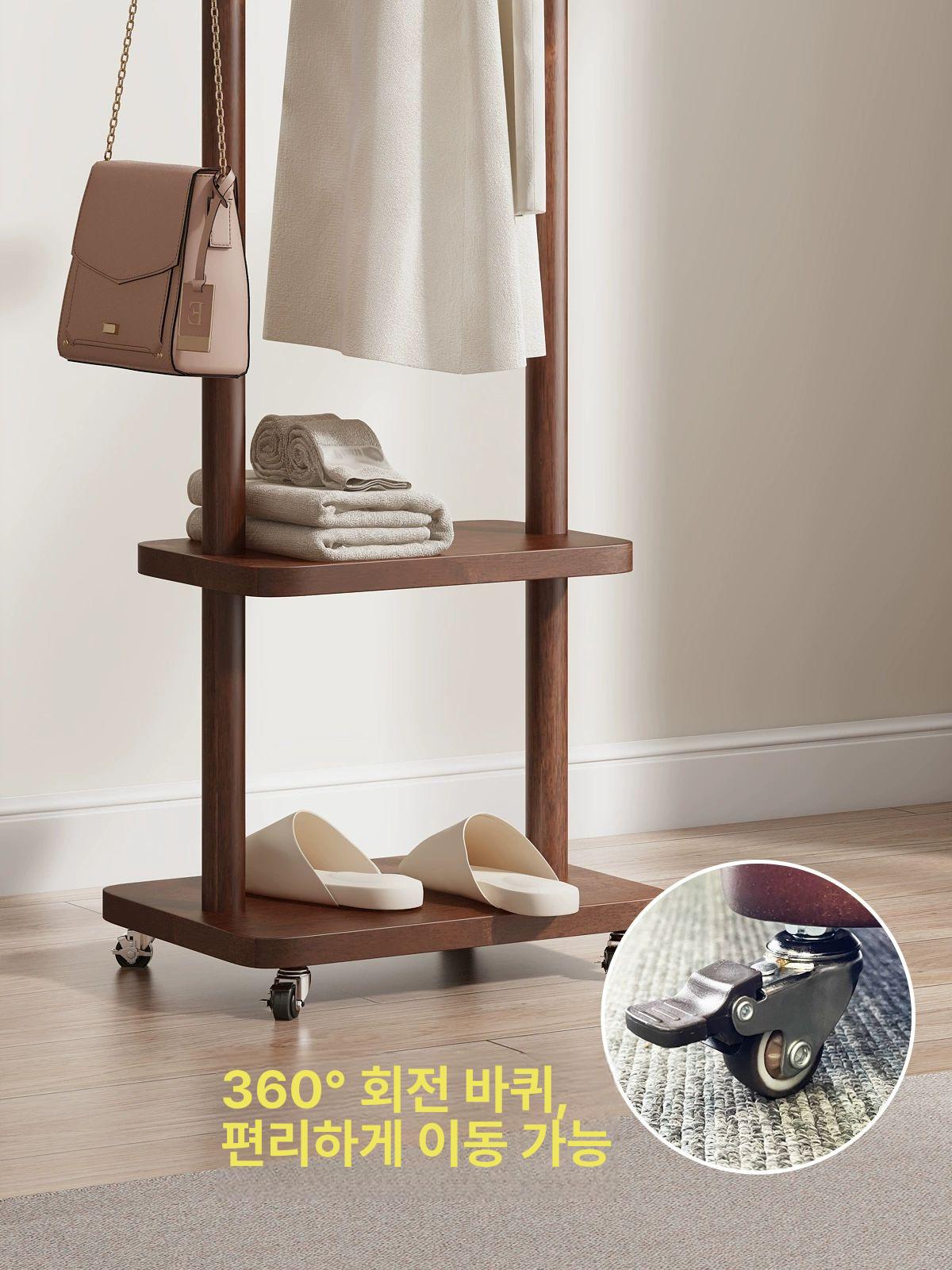 원목 스탠드형 옷걸이 옷거치대 실내 수입 현관 401 섬세한-원목-이중층 커피색 - 상세 이미지 4