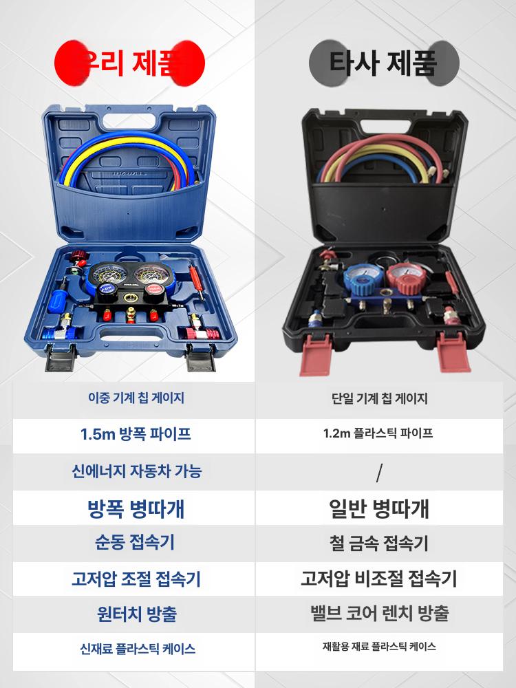 매니폴드게이지 냉매 에어컨 가스 세트 충전 주입기 디지털 주입 냉매게이지 진단 불소 진공 - 상세 이미지 3