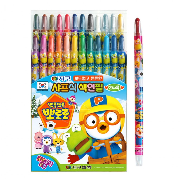 캐릭터 색연필 뽀로로 24색 샤프식 색연필 돌돌이 - 상품 이미지