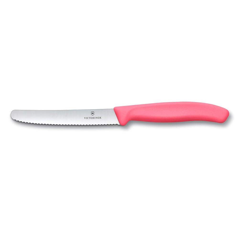 Victorinox 스위스 클래식, 토마토 브레드 날, 11.4cm(4.3인치), 오렌지, 스테인리스 세트, 나이프 가장자리, 4피스, 톱니 피치, 블러시, 날카로운 스틸, 옐로우 - 상세 이미지 2